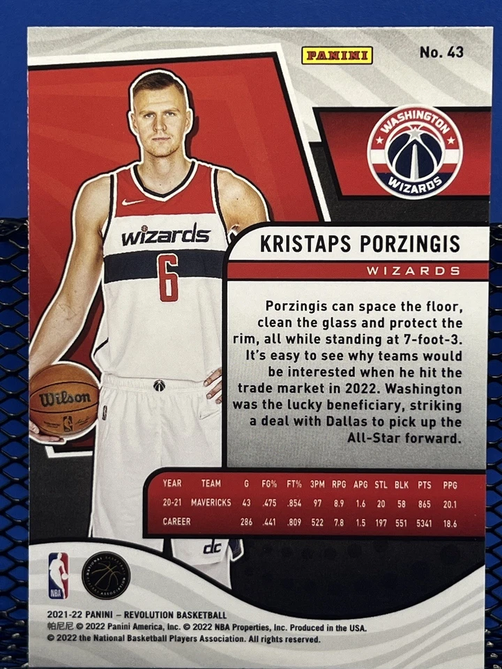 2021-22 Panini Revolution KRISTAPS PORZINGIS Base 43 Washington Wizards - Image 2 of 2