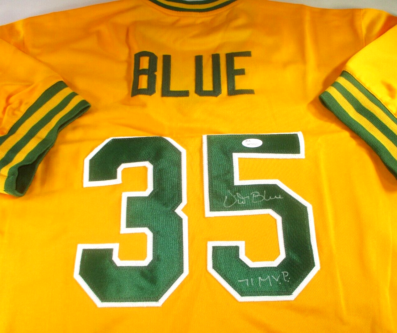 Vida Blue / Autographed Inscribed Oakland A's Yellow Custom Jersey / JSA COA