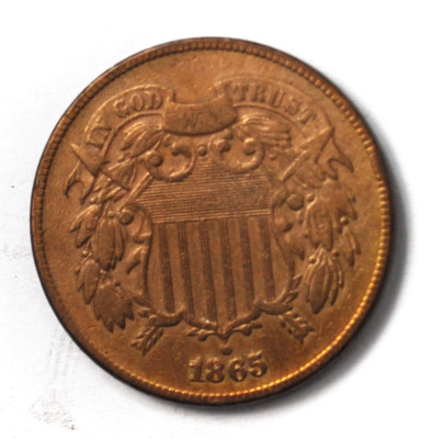 1865/1865 2c Shield Two Cent Piece Fancy Five FS-1301 Double Date 