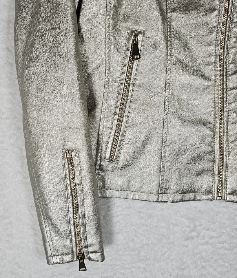 NUEVO CON ETIQUETAS BACCINI Mujer Chaqueta Imitación Cuero Dorado Metálico Talla Pequeña NUEVA Foto 4 de 4