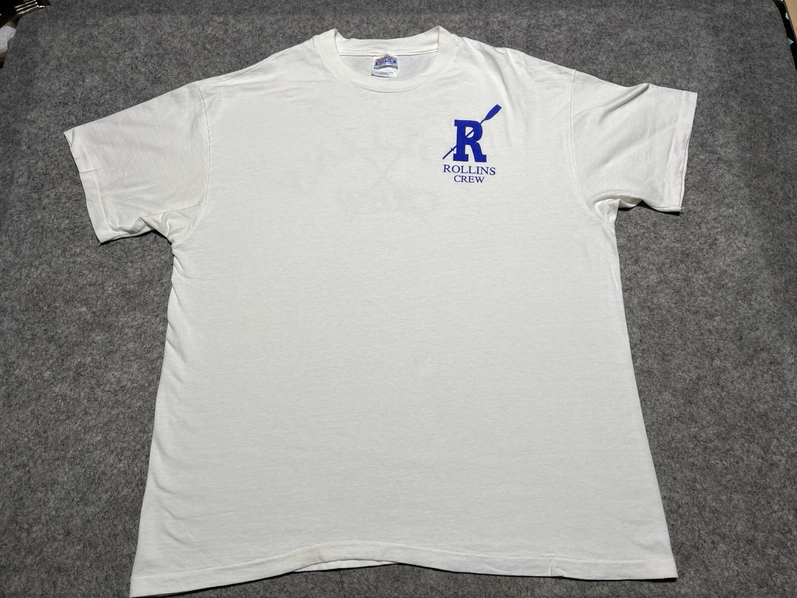Camicia vintage Y2K Rollins University FLORIDA punto singolo fila barca equipaggio bianca XL