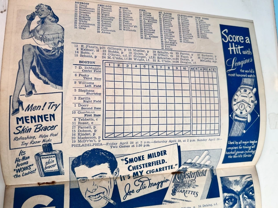 1950 Boston Red Sox Baseball Program vs Yankees UNScored Ted W. & Joe D.🔥HGrd - Image 4 of 4