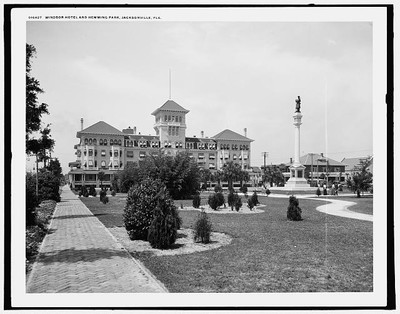 Windsor Hotel,resorts,buildings,statues,Hemming Park,Jacksonville,Florida,c1903
