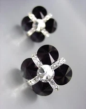 EXQUISITE Black Clear Czech Crystals Bridal Prom Pageant Queen CLIP Earrings