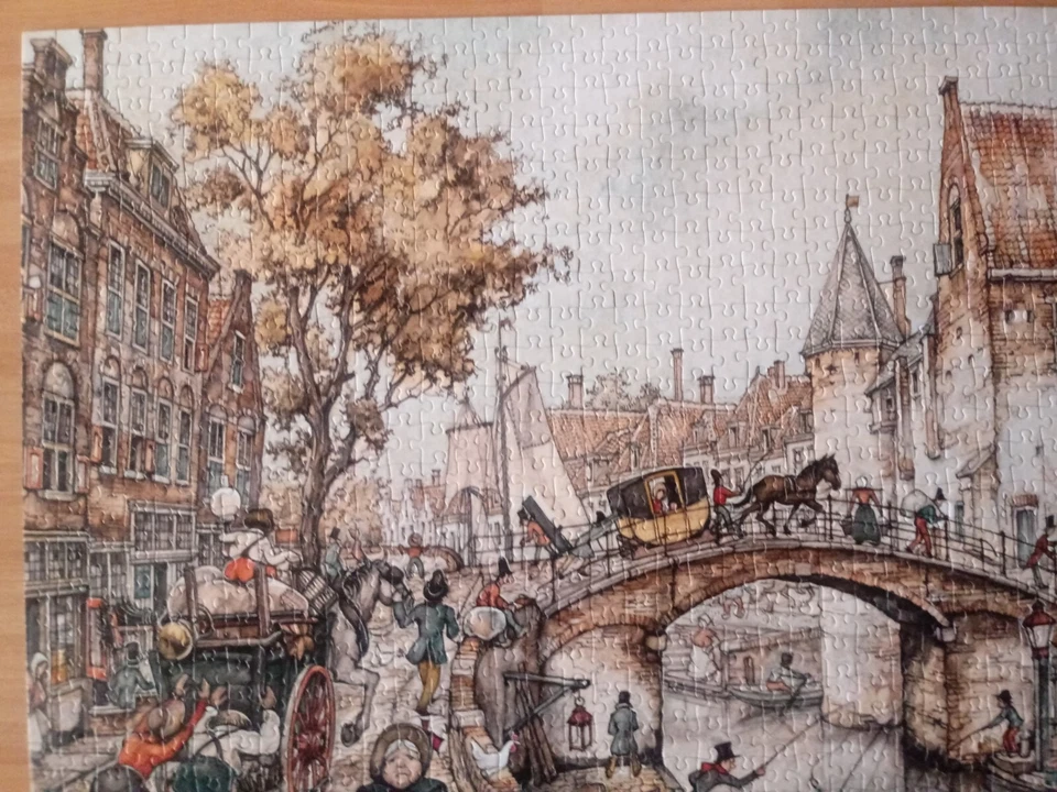 puzzle 1000pz JUMBO Anton Pieck The coach on the bridge MADE IN HOLLAND  anni 90 - Immagine 3 di 4