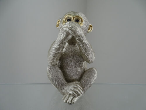 Cor figura decorazione scimmia scimpanzé seduto non parlare poliresina champagne - Foto 1 di 4