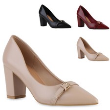 Damen Spitze Pumps Schnallen Absatzschuhe Leder-Optik Schuhe 841477 Trendy Neu