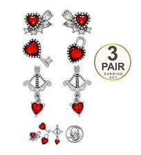 3 Pair Multi Heart Stud Earrings for Women