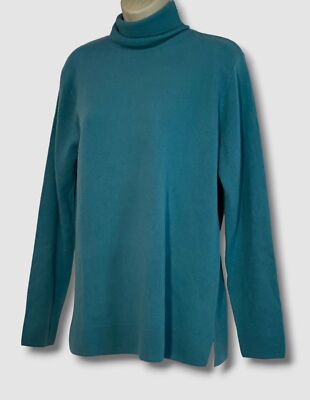 $250 Neiman Marcus Women's Blue Turtle Neck Long Cashmere Sweater Size M
