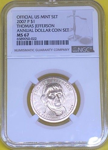 2007 P Thomas Jefferson Presidential Dollar NGC MS67 - Picture 4 of 6