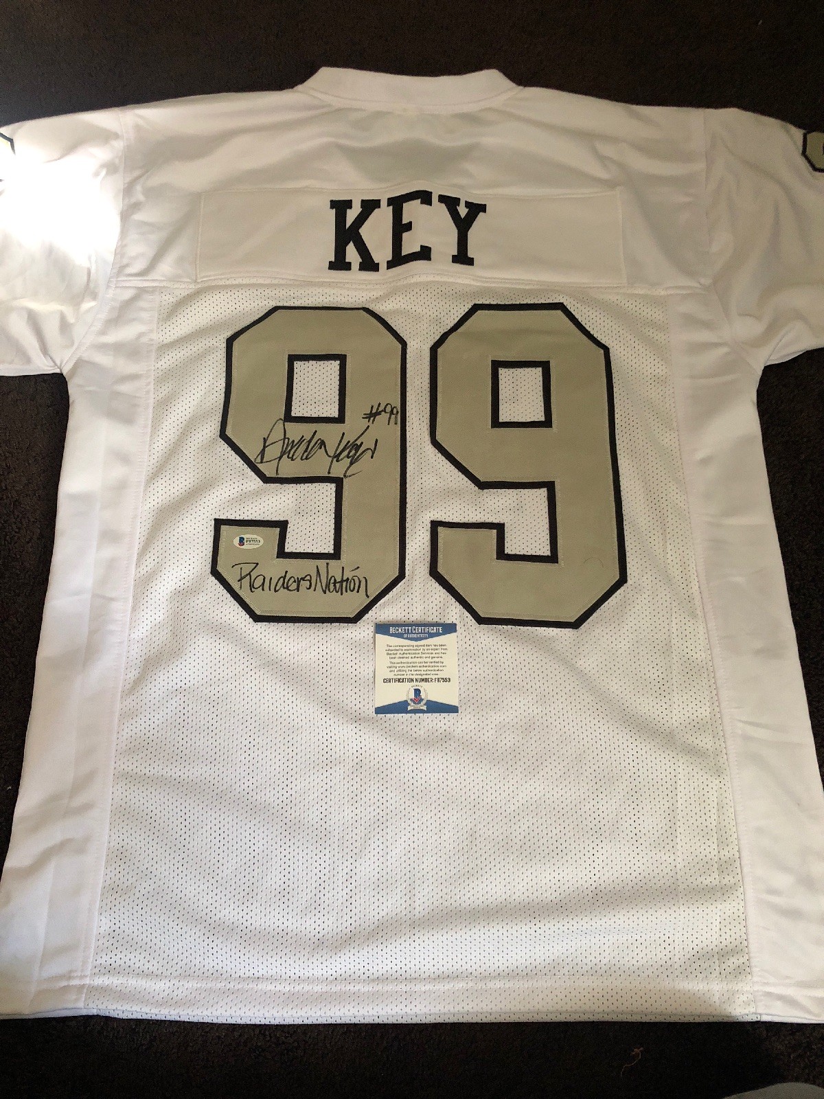 Arden Key Signed Autographed Oakland Raiders Custom Jersey BECKETT BAS COA 2 