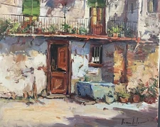 Vintage Impressionist Painting Courtyard And Garden In Spain Joan Soler