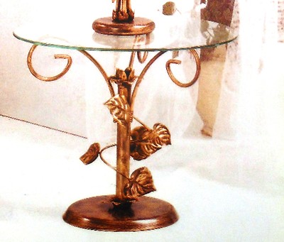 TAVOLINO IN FERRO BATTUTO ORO PIANO IN VETRO