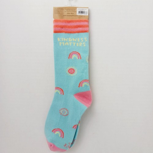 Women Boy Sock Crew Karma Kindness Matters Rainbow Flower Cotton Gift NWT NEW - Picture 2 of 9