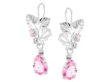 Aretes 2 Hojas Gotas Zirconia Rosa PLATA .925 HECHO EN MEXICO