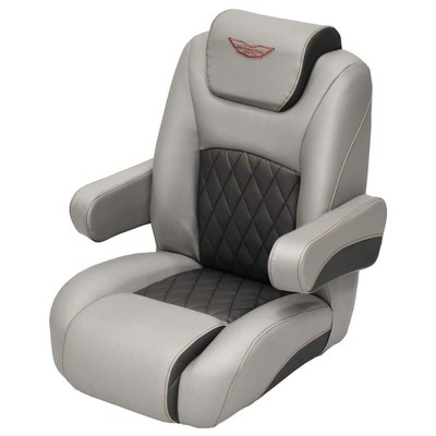 Bennington Pontoon Boat Recliner Helm Seat | Gray Charcoal w/ Red Logo