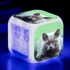 7 Colors LED Alarm Clock Cat Glowing Electronic Digital Desk Clock with USB
