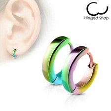 Stainless Steel Small Dome Hoop Huggie Earrings Pair 2.5 mm Wide 20 GA Rainbow