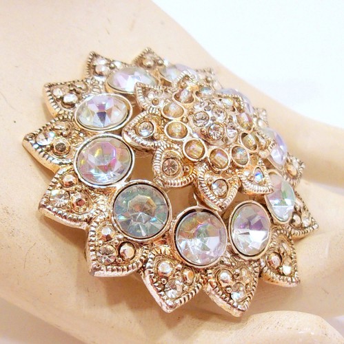 Starburst Aurora Borealis Strass Brosche Vintage 60er 70er Modeschmuck - Bild 3 von 4