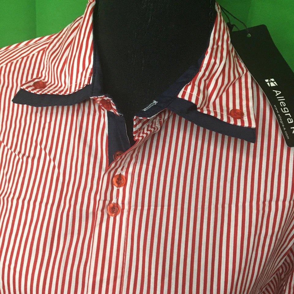 Camisa masculina listrada branca/vermelha Allegra K nova com etiquetas tamanho 38 manga de contraste nova com etiquetas frete grátis - Imagem 3 de 4