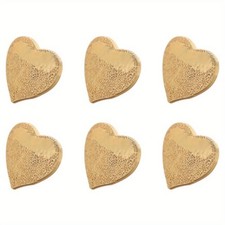 6X Decorative Heart Shaped Buttons Gold Textured Metal 0.98 Inch Sewing Material