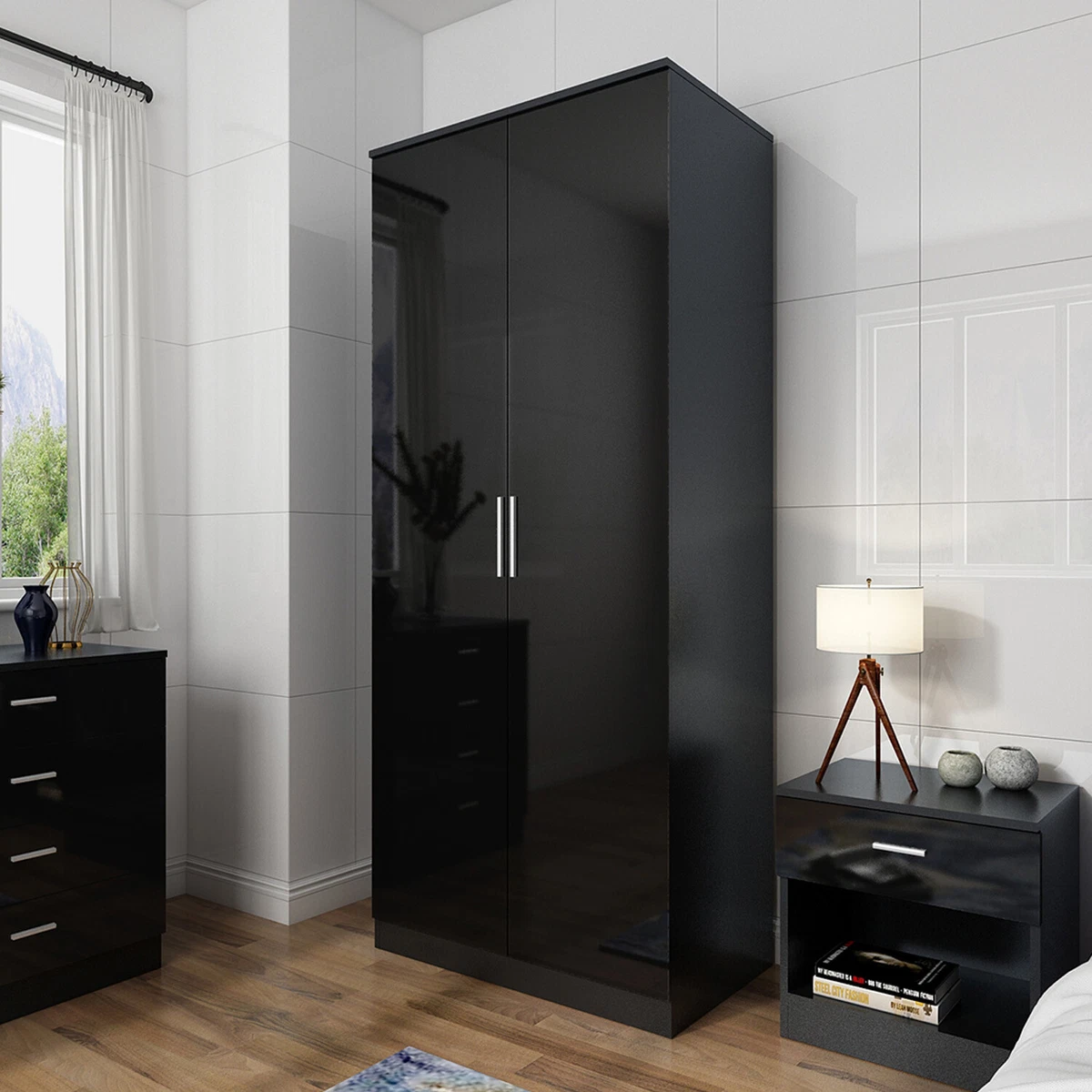 Black gloss cheap single wardrobe