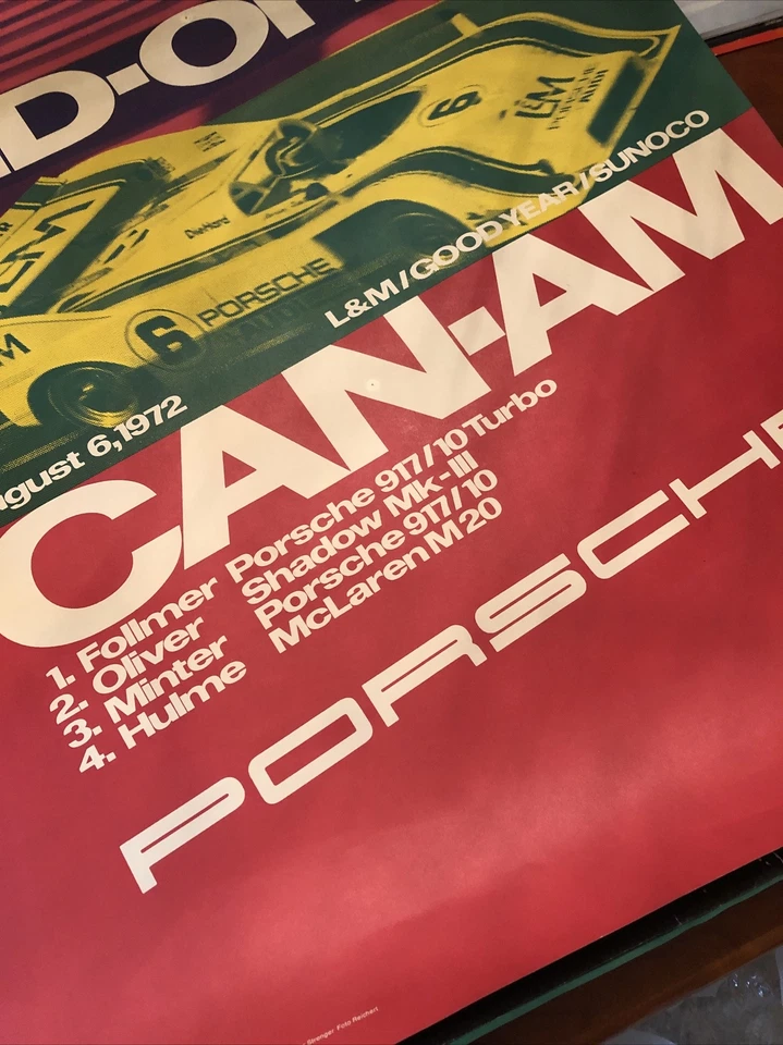 IMPRESIONANTE PÓSTER VINTAGE Porsche Mid Ohio Can-Am 1972 original Foto 4 de 4
