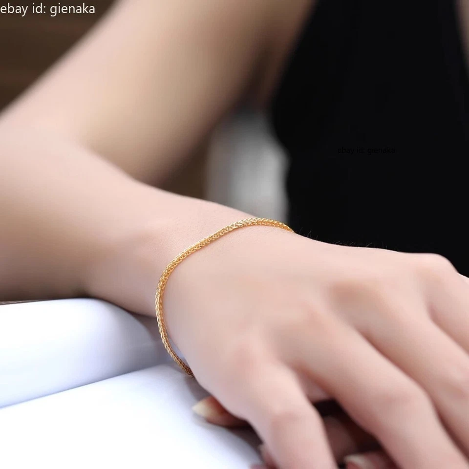 Pulsera de oro amarillo puro 999 24K delgada cadena de eslabones de trigo de 1 mm hombres mujeres 5,9-9,8" L Foto 4 de 4