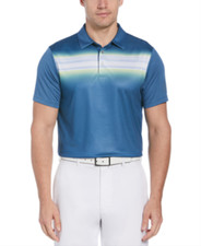 PGA TOUR Men's Real Teal Blue Blurred Striped Performance Stretch Polo Shirt XL