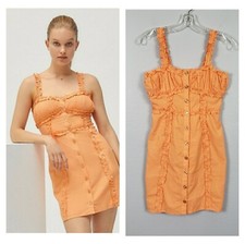 Urban Outfitters Luxe Dreams Ruffle Mini Dress Orange Button Front XS 90's Y2K