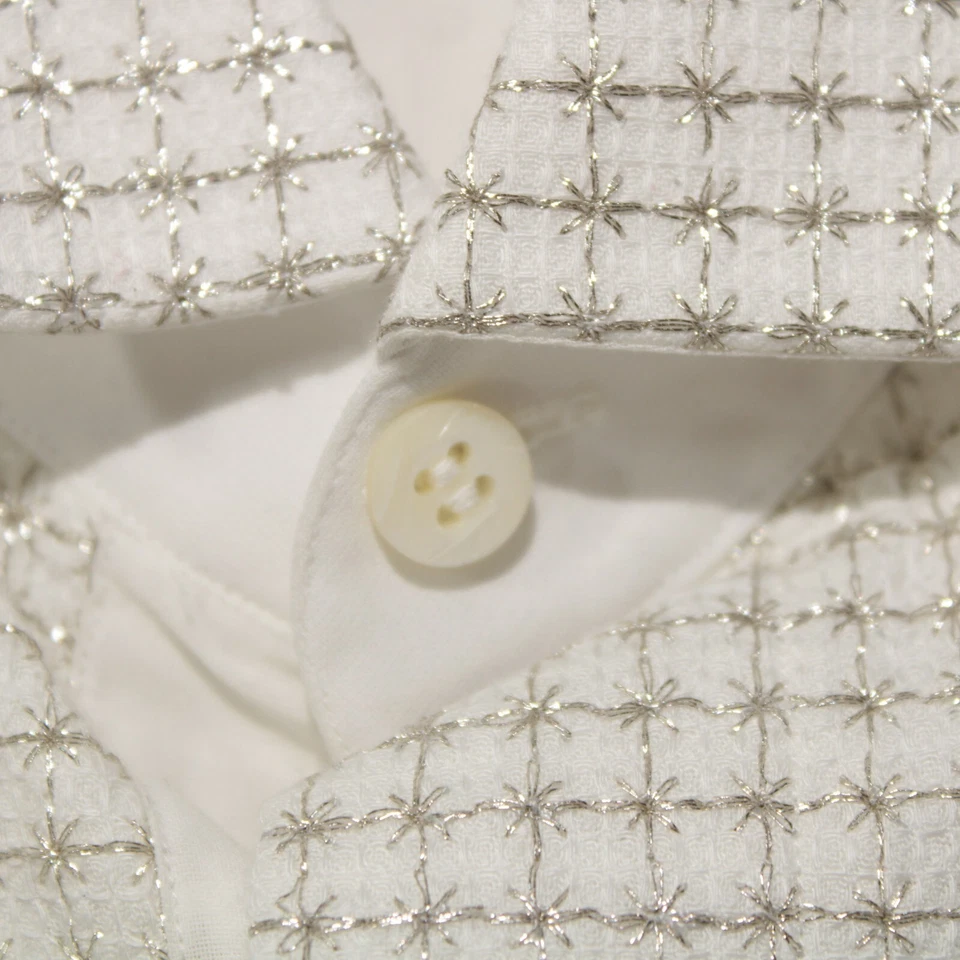 Camisa de vestir Stefano Ricci 100 % algodón esmoquin talla 15,75/40 en blanco con plata Foto 2 de 4