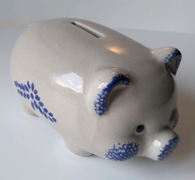 Vintage Pottery Piggy Bank Folk Art eBay