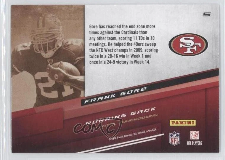 2010 Playoff Prestige Touchdown Sensations Frank Gore #5 - Image 2 of 2