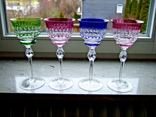 4 prunkvolle Kristall Weingläser, Überfang-Römer, Val St. Lambert / St. Louis