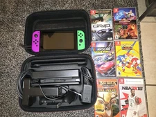 Nintendo Switch Black Neon Green/Purple Joy-Con Wi-Fi Console 6 Games