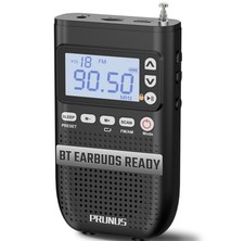 Prunus Portable AM/FM Radio with Rechargeable Battery and Earphone Jack Handheld