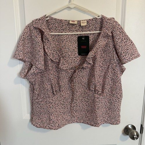 Camicetta Levi's Mylene blusa cropped donna XL delicata floreale scollo a V fiori rosa - Foto 3 di 5