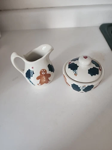 Vintage 1980's Hartstone Pottery Gingerbread Christmas Sugar and Creamer
