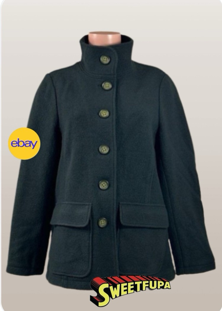 LL Bean Boiled Wool Peacoat Jacket Women’s Medium Petite Darkest Green NWT