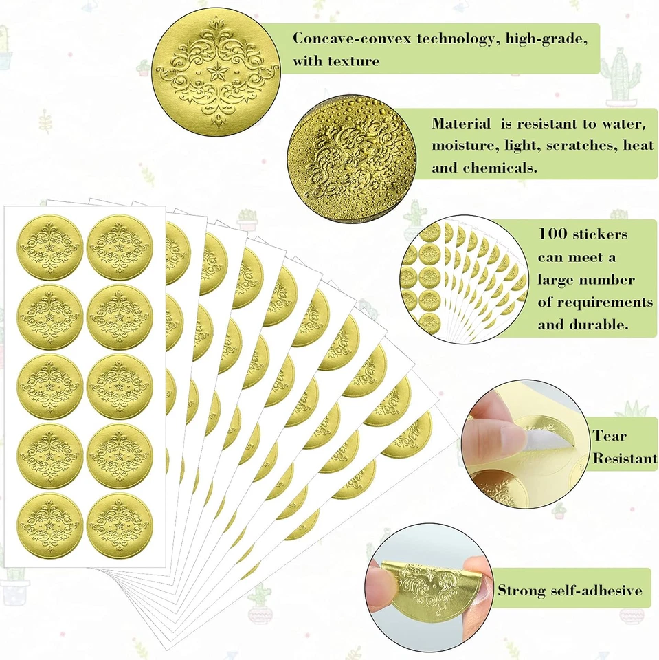 100 Piezas Lámina de Oro en Relieve Sellos Certificado Sobre Lámina de Oro Sellos Repujado Foto 2 de 4