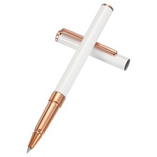 Luxury Metal Rollerball Pen, 0.5mm Black Ink for Men, White Rose Gold Tone