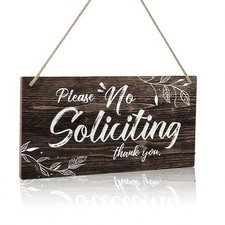 Wooden No Soliciting Sign for Front Door Please No Soliciting Thank You