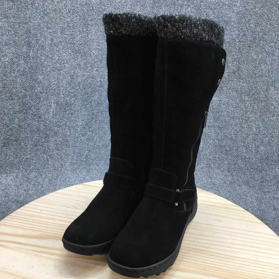 Bota Alta Baretraps Clima Frío Mujer 10M Negra Adele Gamuza Cremallera Lateral Puño Tejido Foto 3 de 4