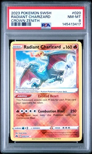 2023 POKEMON SWORD & SHIELD CROWN ZENITH #020 RADIANT CHARIZARD PSA 8