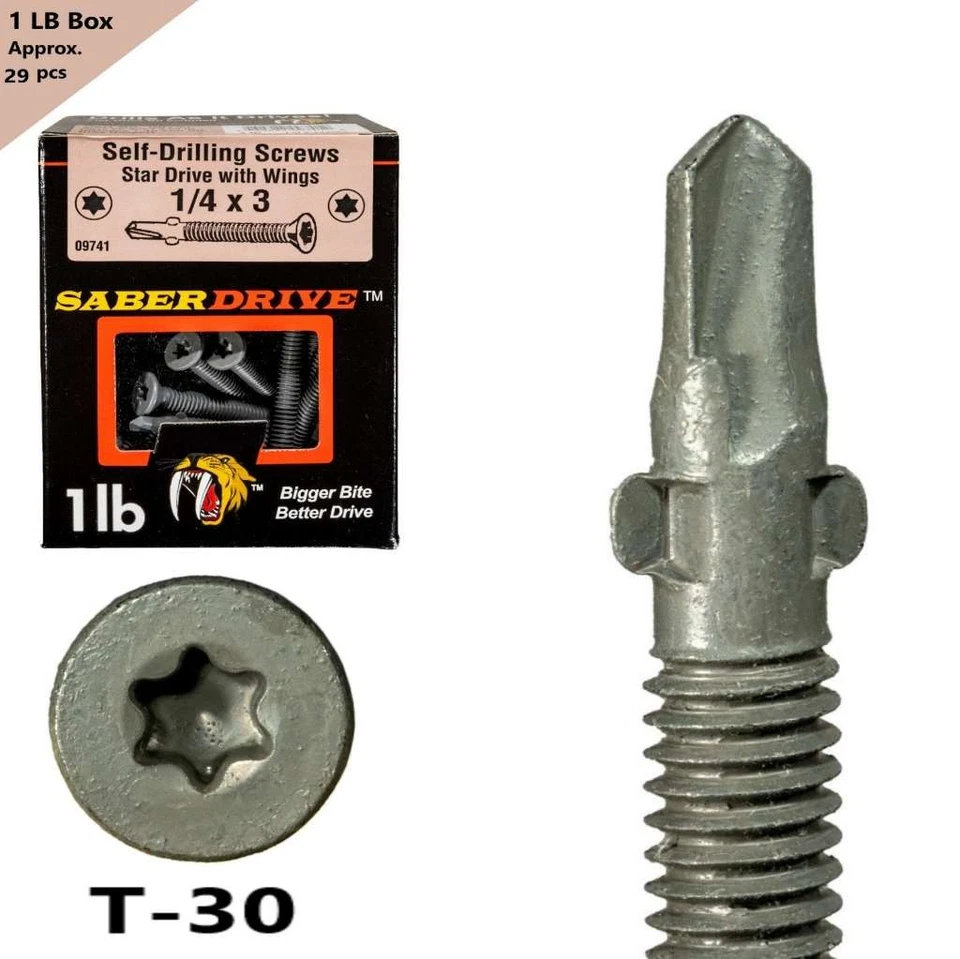 Saberdrive Star Drive Floorboard Screws with Wings - 1/4" x 3" 1lb Box, Approx.  - Image 3 of 3