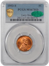 1953-S Lincoln Reverse PCGS RD (CAC) #3687-1 MS67