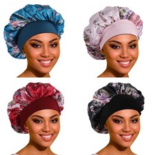 Satin Bonnet Hair Bonnet for Sleeping- 4 Pack Large Bonnets for Women with El...
