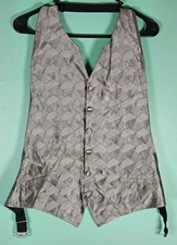 Men's Perry Ellis Silver Geometric Tuxedo Vest Open Back Size Fit All (37-50)