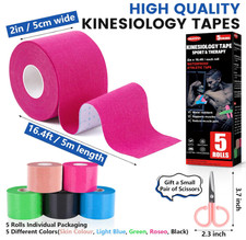 5Pck Kinesiology Tape 2in x 16.4 ft Waterproof Elastic Muscle Support Sports Use 0.89 per gallon