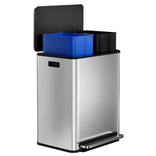 2 x 30L Dual Compartment Step-on Trash Can with Soft-Close Lid and Inner Bucket